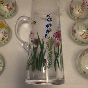 Floral Glass Pitcher and Glass Set